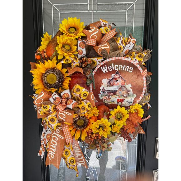 Fall Sunflower Front Door Wreath - Picture 1 of 5